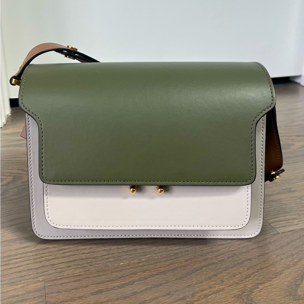 Marni Trunk Bag Medium in Green Gray and Brown Leather